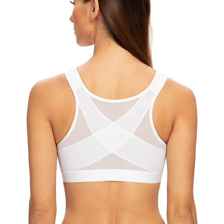 Exclare Women's Front Closure Full Coverage Wirefree Posture Back Everyday  Bra(White,44G)