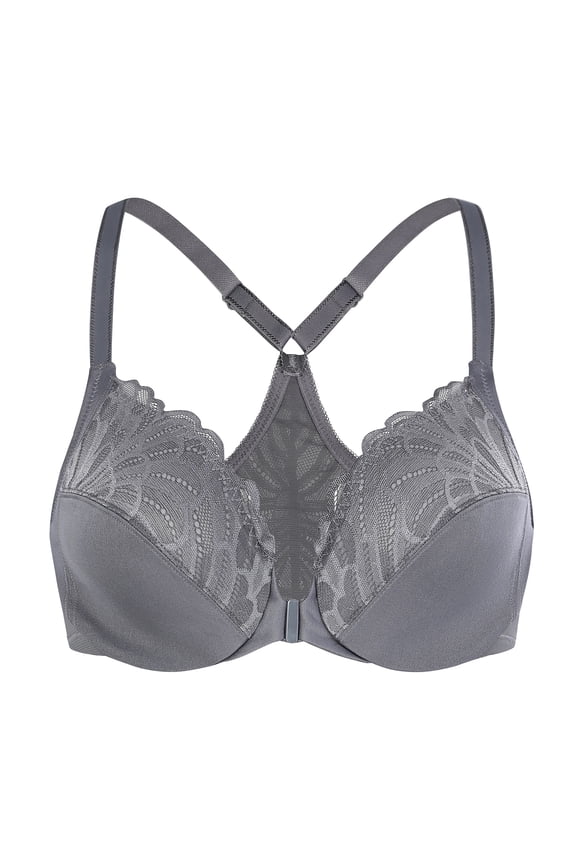Female Racerback Front Closure Unlined Underwire Bra for Women Anthracite 34B