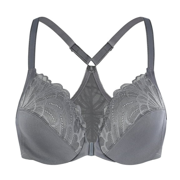 MELENECA Female Racerback Front Closure Unlined Underwire Bra for Women Anthracite 34D