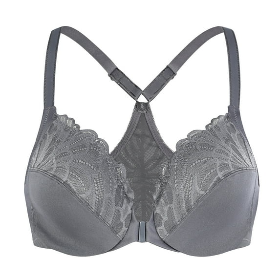 MELENECA Female Racerback Front Closure Unlined Underwire Bra for Women Anthracite 36F