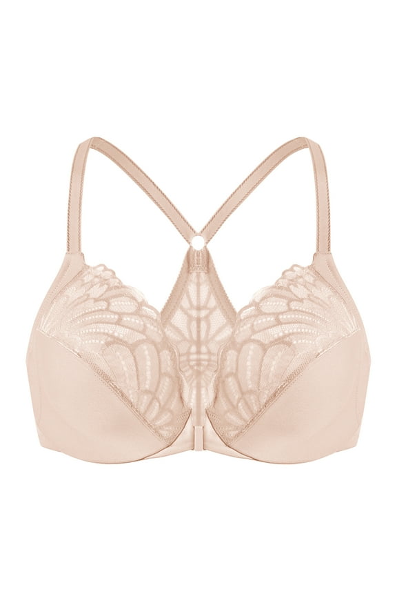 Female Racerback Front Closure Unlined Underwire Bra for Women Beige 34F