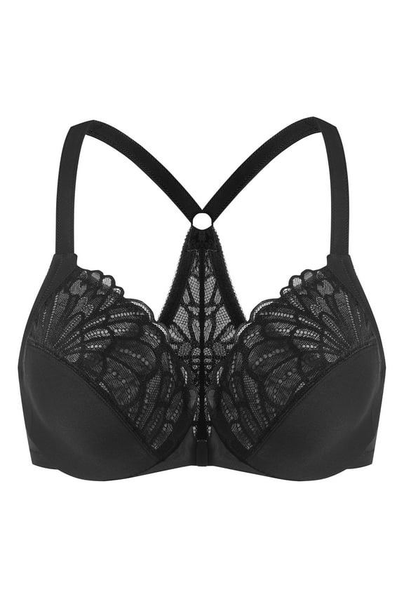 Female Racerback Front Closure Unlined Underwire Bra for Women Black 34E