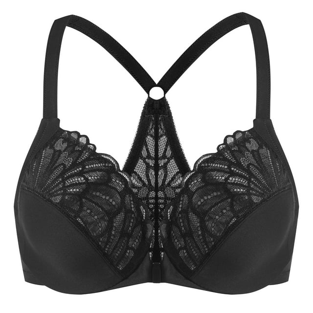 MELENECA Female Racerback Front Closure Unlined Underwire Bra for Women Black 36E