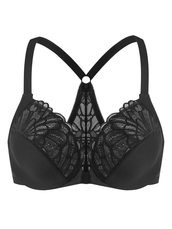 Female Racerback Front Closure Unlined Underwire Bra for Women Black 38B