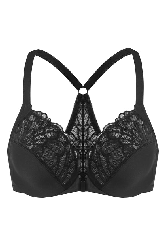 Female Racerback Front Closure Unlined Underwire Bra for Women Black 42B