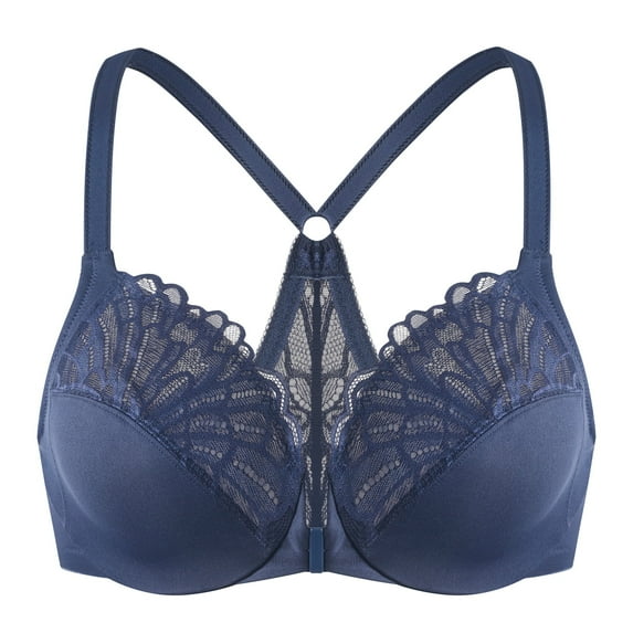 MELENECA Female Racerback Front Closure Unlined Underwire Bra for Women Blue 34F