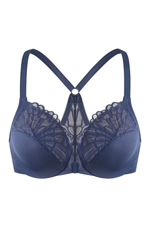 Female Racerback Front Closure Unlined Underwire Bra for Women Blue 38B