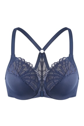 Female Racerback Front Closure Unlined Underwire Bra for Women Blue 42C