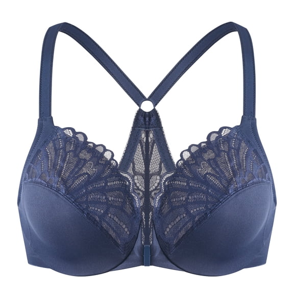 MELENECA Female Racerback Front Closure Unlined Underwire Bra for Women Blue 42C