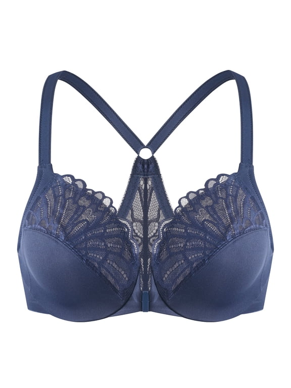 Female Racerback Front Closure Unlined Underwire Bra for Women Blue 42C