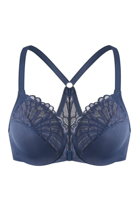 Female Racerback Front Closure Unlined Underwire Bra for Women Blue 46F