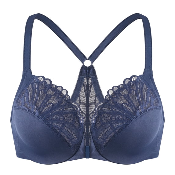 MELENECA Female Racerback Front Closure Unlined Underwire Bra for Women Blue 48D