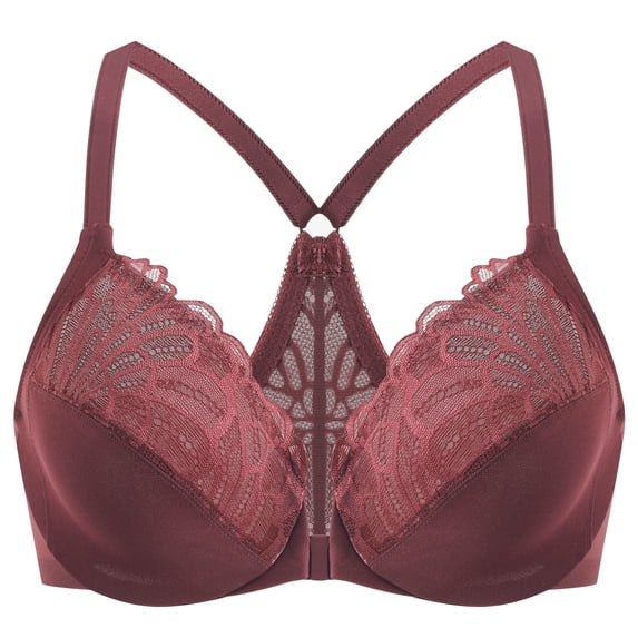 MELENECA Female Racerback Front Closure Unlined Underwire Bra for Women Cabernet Red 34E