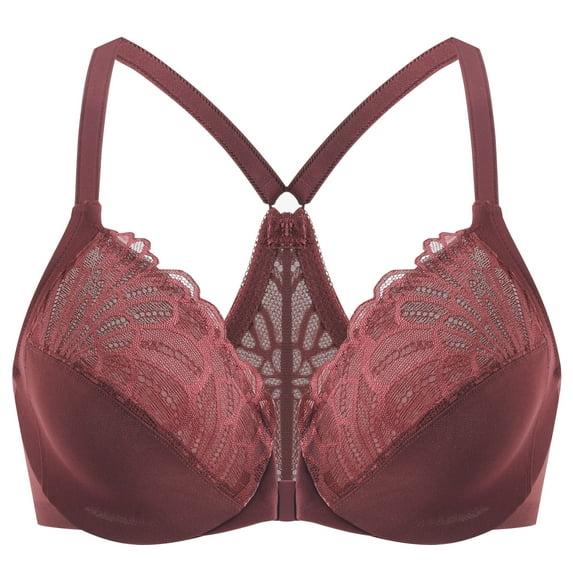 MELENECA Female Racerback Front Closure Unlined Underwire Bra for Women Cabernet Red 40B
