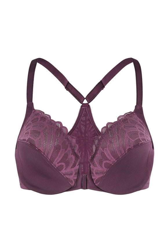 Female Racerback Front Closure Unlined Underwire Bra for Women Grape Wine 42C