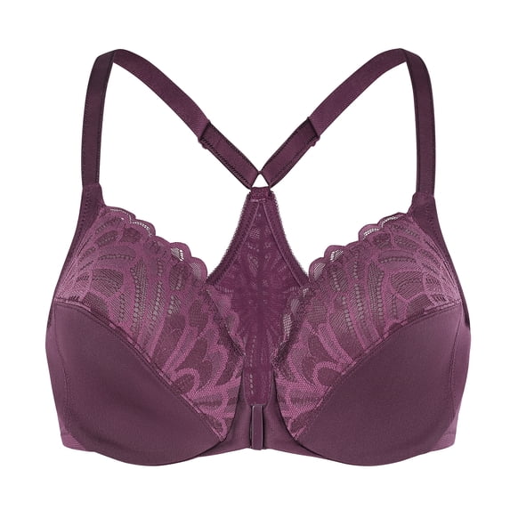 MELENECA Female Racerback Front Closure Unlined Underwire Bra for Women Grape Wine 44F
