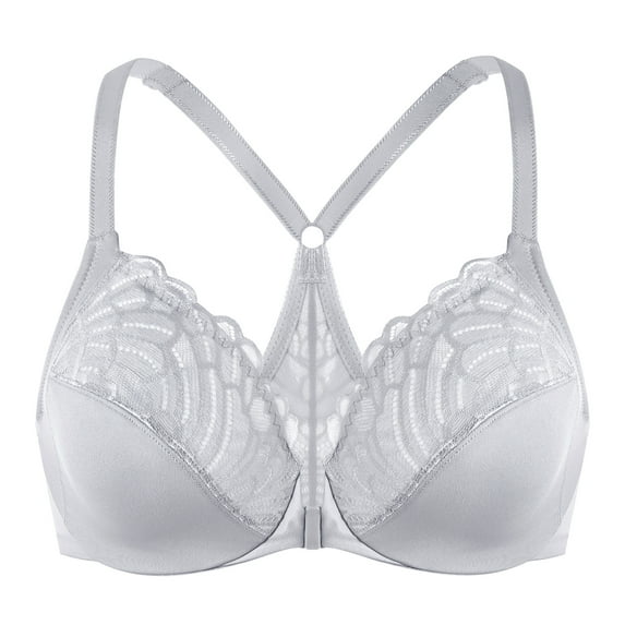 MELENECA Female Racerback Front Closure Unlined Underwire Bra for Women Gray 38DD