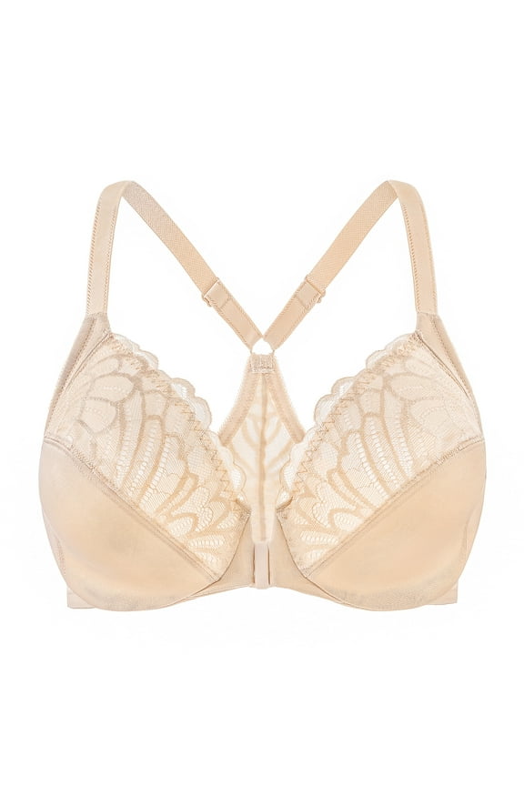Female Racerback Front Closure Unlined Underwire Bra for Women Pale Nude 34F