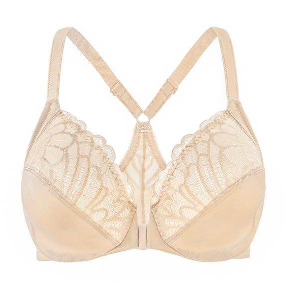 MELENECA Female Racerback Front Closure Unlined Underwire Bra for Women Pale Nude 44B