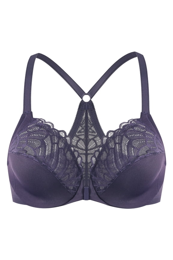 Female Racerback Front Closure Unlined Underwire Bra for Women Purple 44B