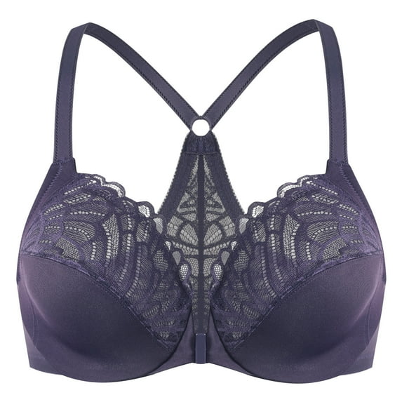 MELENECA Female Racerback Front Closure Unlined Underwire Bra for Women Purple 48C