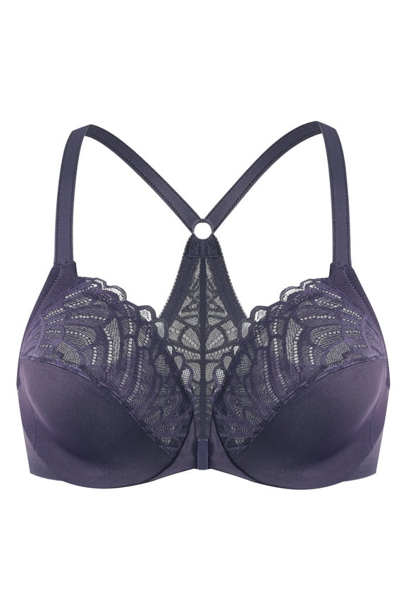 Female Racerback Front Closure Unlined Underwire Bra for Women Purple 48F