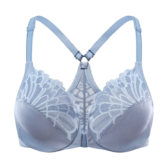 MELENECA Female Racerback Front Closure Unlined Underwire Bra for Women Slate Blue 34G