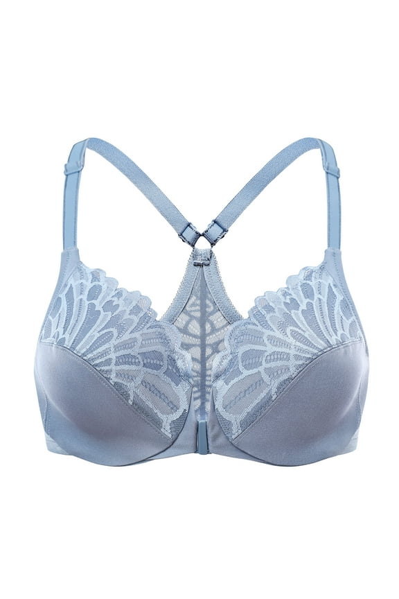 Female Racerback Front Closure Unlined Underwire Bra for Women Slate Blue 42E