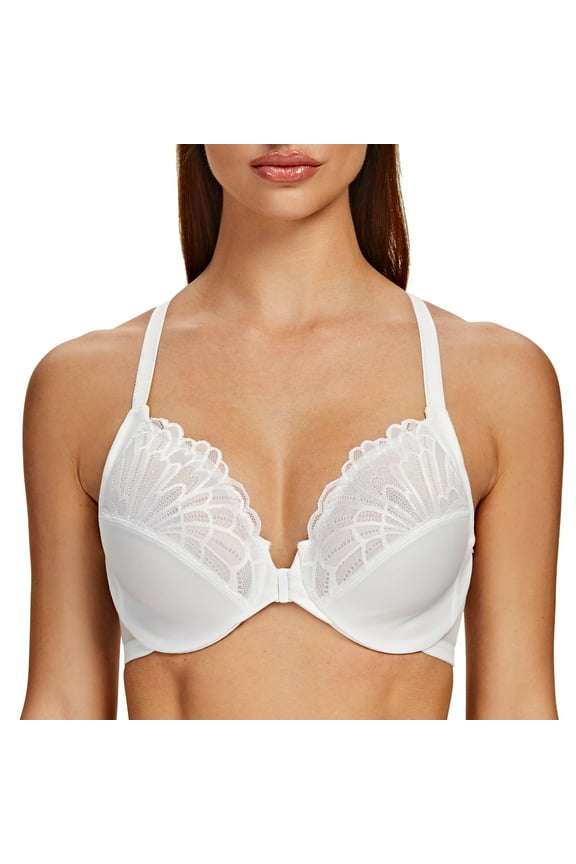 Female Racerback Front Closure Unlined Underwire Bra for Women White 34E