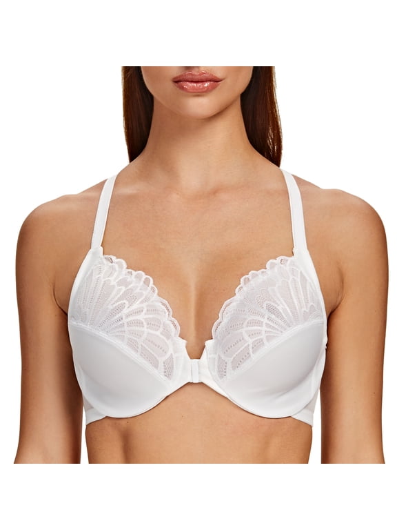 Female Racerback Front Closure Unlined Underwire Bra for Women White 42F