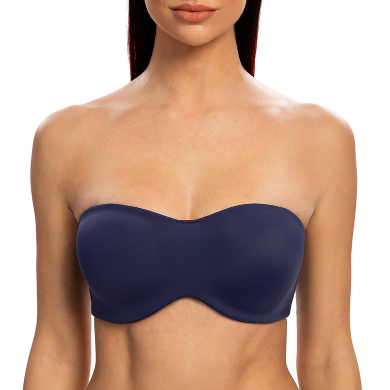  Womens Strapless Bra Silicone-Free Minimizer Bandeau Plus  Size Unlined Baby Blue 36C