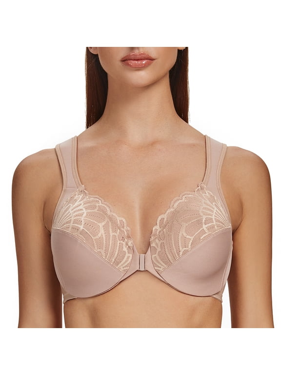 Underwire Front Closure Bras for Women Beige 38E