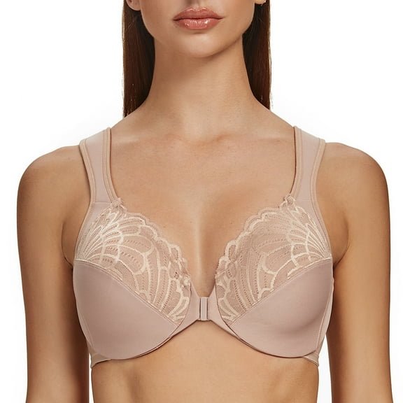 MELENECA Underwire Front Closure Bras for Women Beige 42C