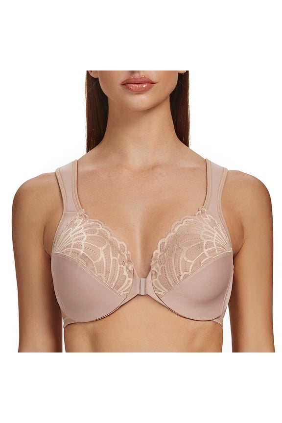 Underwire Front Closure Bras for Women Beige 42DD