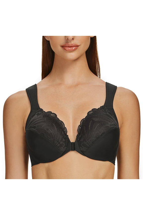 Underwire Front Closure Bras for Women Black 38DD