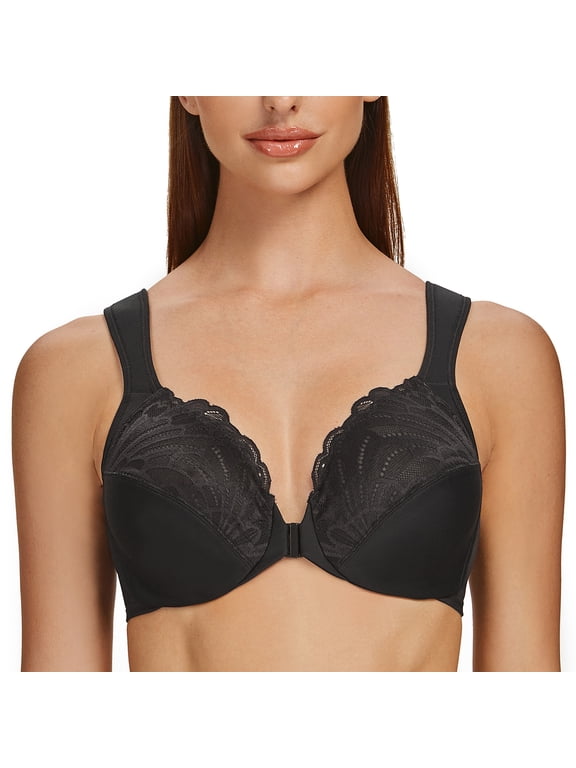 Underwire Front Closure Bras for Women Black 38DD