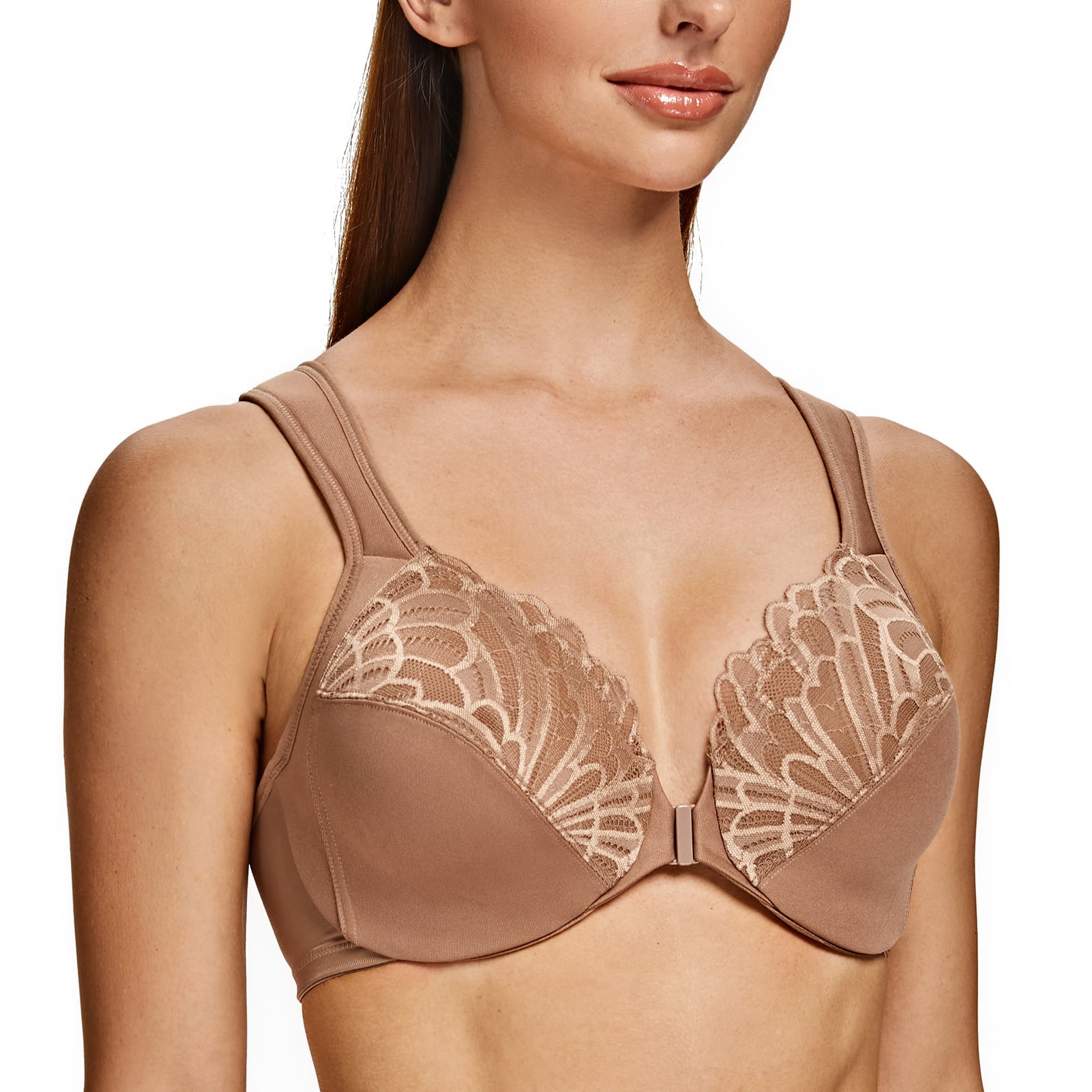 MELENECA Underwire Front Closure Bras for Women Brown 44E