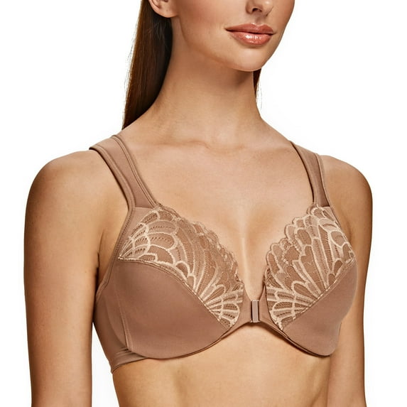 MELENECA Underwire Front Closure Bras for Women Brown 46G