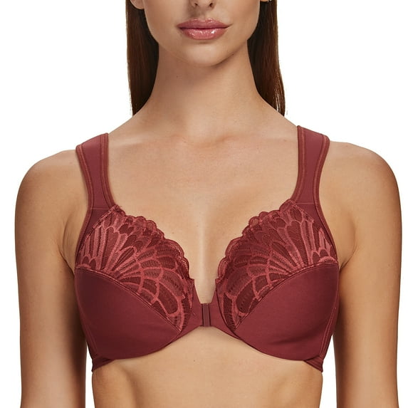 MELENECA Underwire Front Closure Bras for Women Cabernet Red 34DD