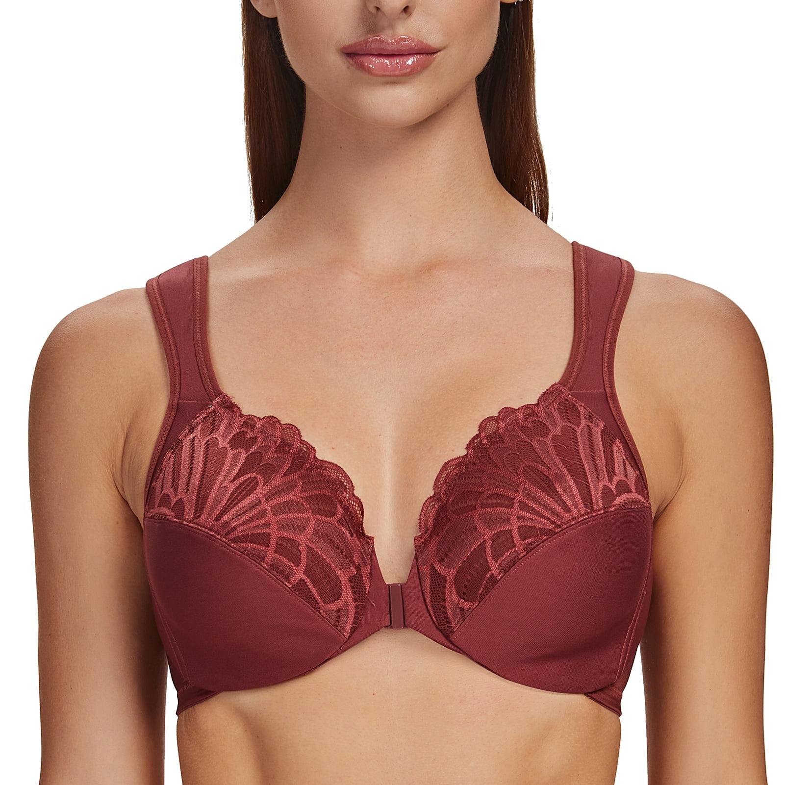 MELENECA Underwire Front Closure Bras for Women Cabernet Red 42B 