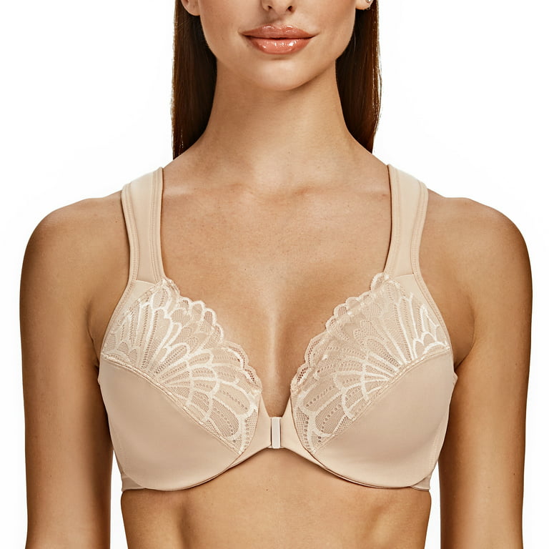 MELENECA Balconette Underwire Sexy Lace Bra for Women Off White 44C