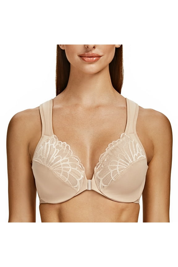 Underwire Front Closure Bras for Women Pale Nude 38B