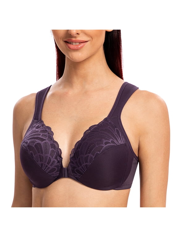 Underwire Front Closure Bras for Women Purple 42F