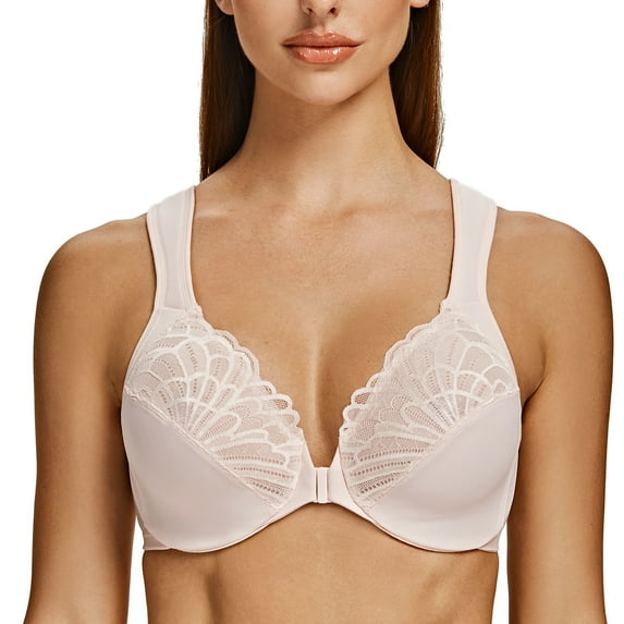 MELENECA Underwire Front Closure Bras for Women Soft Pink 44E