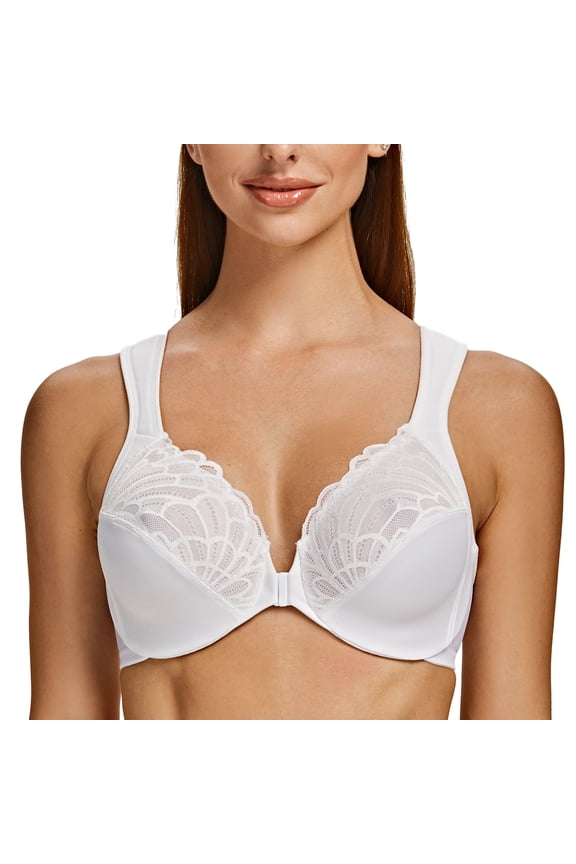 Underwire Front Closure Bras for Women White 36DD