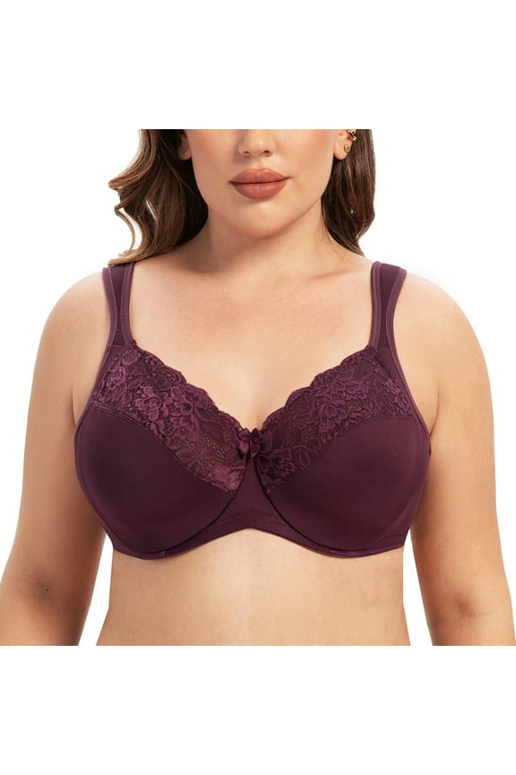 Underwire Minimizer Bra for Women Grape Wine 36B