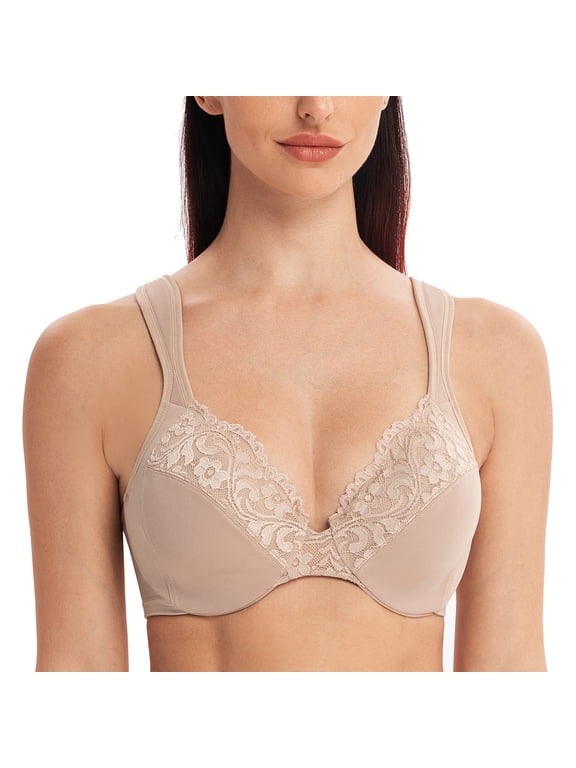 Women's Comfort Straps Full Coverage Minimizer Plus Size Lace Underwire Bra Beige 42F