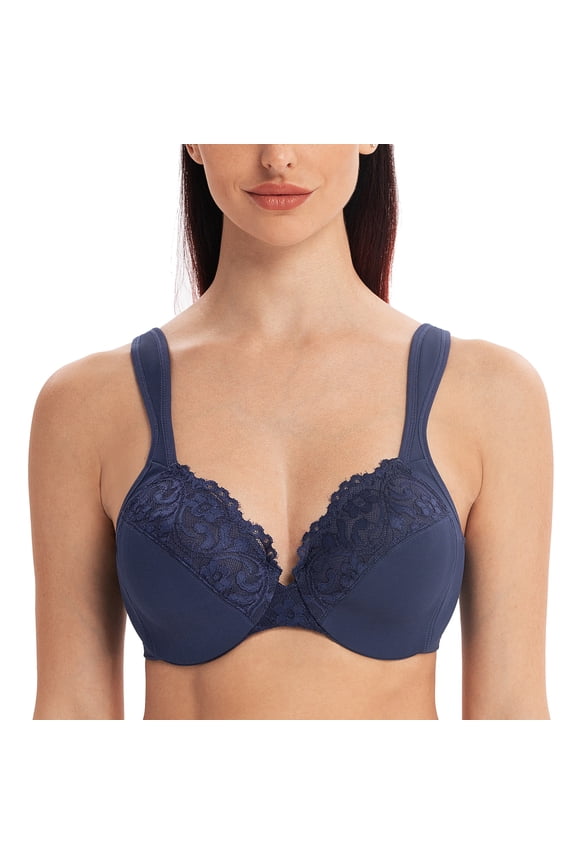 Women's Comfort Straps Full Coverage Minimizer Plus Size Lace Underwire Bra Blue 34F