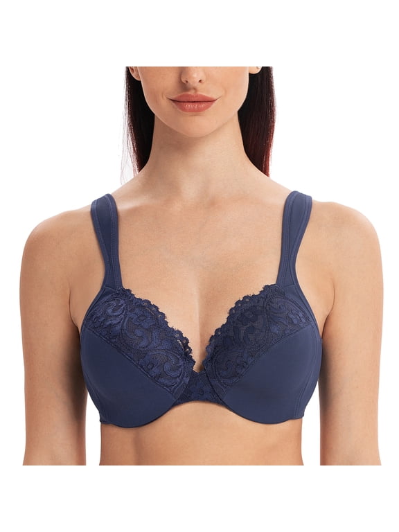 Women's Comfort Straps Full Coverage Minimizer Plus Size Lace Underwire Bra Blue 34G