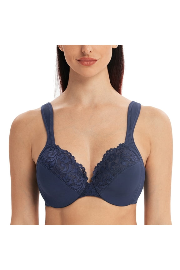 Women's Comfort Straps Full Coverage Minimizer Plus Size Lace Underwire Bra Blue 40H